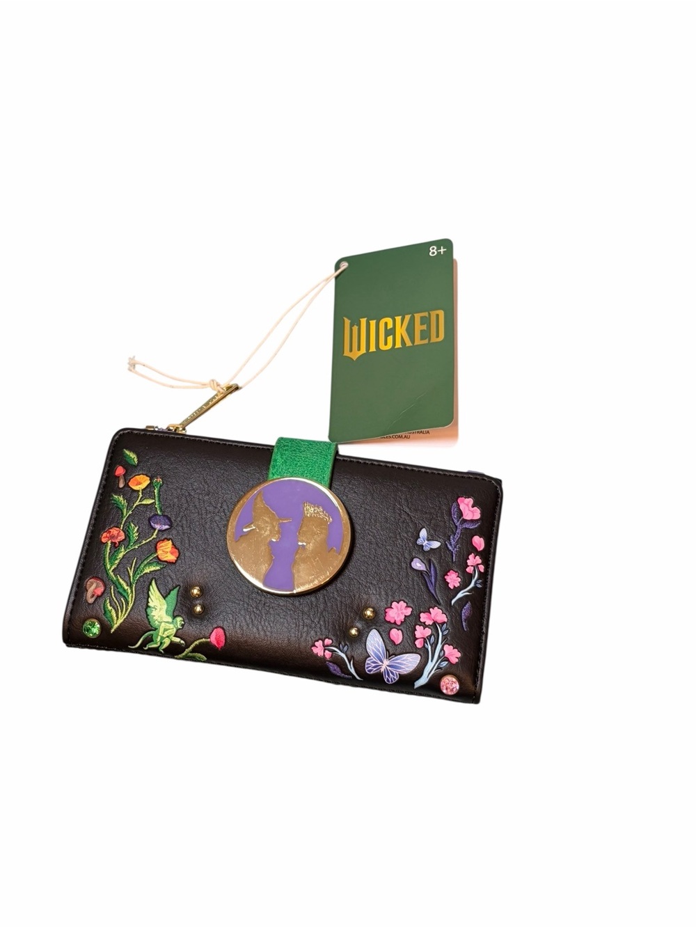 Loungefly X Wicked Black Floral Embroidered Wallet with Silhouette Medallion